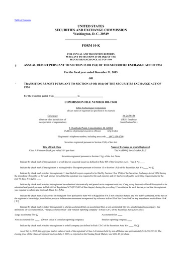 Thumbnail Zebra Technologies 10-K Annual Report 2015