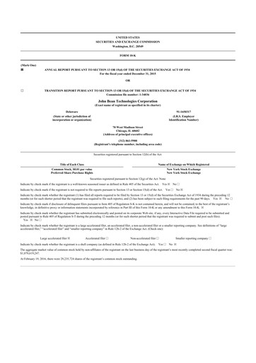 Thumbnail JBT Marel Corporation 10-K Annual Report 2015