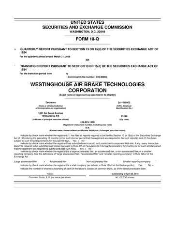 Miniature Wabtec 10-Q Rapport trimestriel 2016 