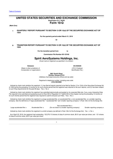 Miniature Spirit AeroSystems 10-Q Rapport trimestriel 2016 