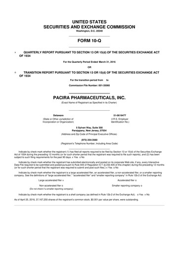 Miniature Pacira Biosciences
 10-Q Rapport trimestriel 2016 