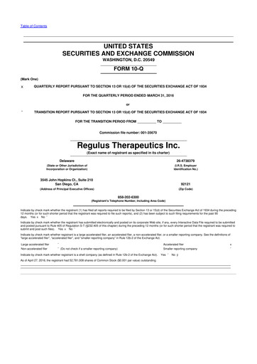Thumbnail Regulus Therapeutics 10-Q Quarterly Report FY2016 