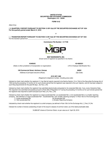 Thumbnail MGP Ingredients 10-Q Quarterly Report FY2016 