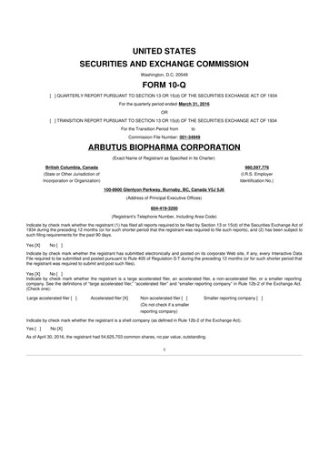 Thumbnail Arbutus Biopharma
 10-Q Quarterly Report FY2016 