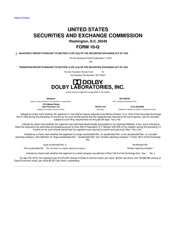 Thumbnail Dolby 10-Q Quarterly Report FY2016 