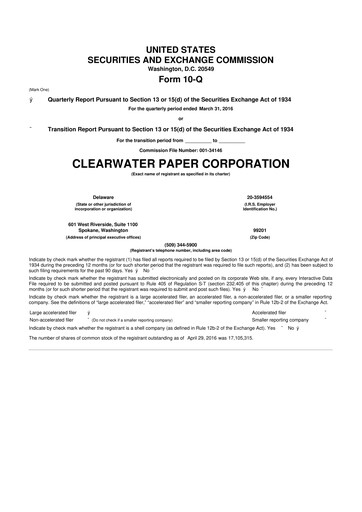 Thumbnail Clearwater Paper 10-Q Quarterly Report FY2016 