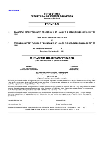 Thumbnail Chesapeake Utilities
 10-Q Quarterly Report FY2016 