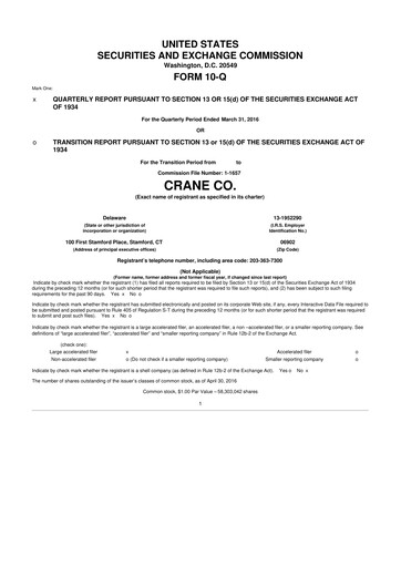 Thumbnail Crane NXT 10-Q Quarterly Report FY2016 