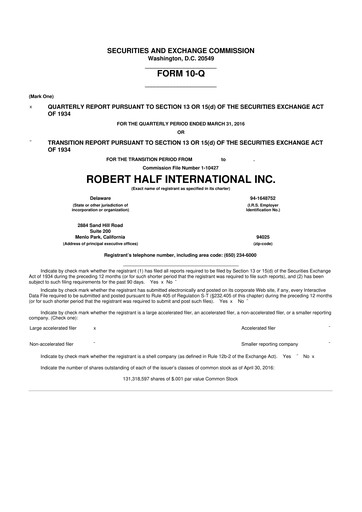 Miniature Robert Half 10-Q Rapport trimestriel 2016 