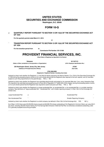 Thumbnail Provident Financial Services 10-Q Quarterly Report FY2016 