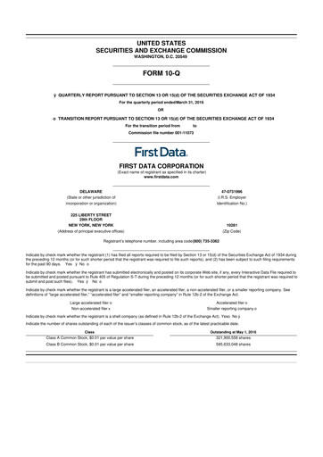 Thumbnail First Data Corporation 10-Q Quarterly Report FY 
