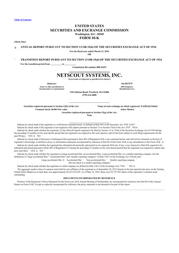 Thumbnail NETSCOUT 10-K Annual Report 2016