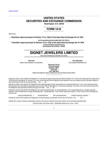 Thumbnail Signet Jewelers
 10-Q Quarterly Report FY2017 