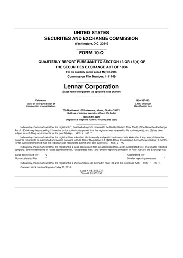 Miniature Lennar 10-Q Rapport trimestriel 2016 