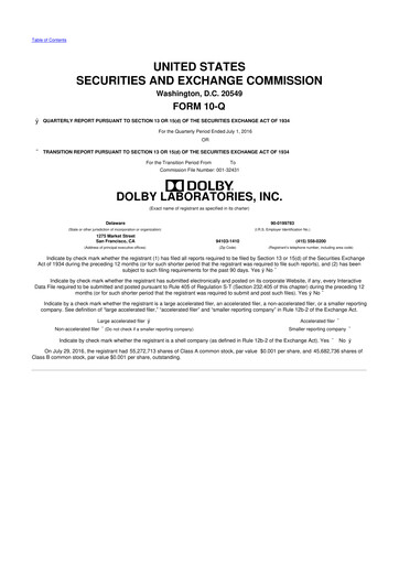 Thumbnail Dolby 10-Q Quarterly Report FY2016 