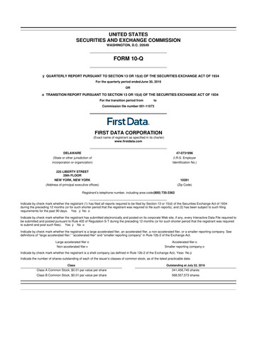 Thumbnail First Data Corporation 10-Q Quarterly Report FY 