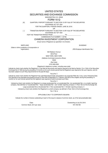 Thumbnail Chimera Investment Corporation 10-Q Quarterly Report FY2016 