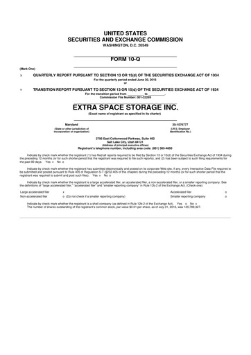 Miniature Extra Space Storage
 10-Q Rapport trimestriel 2016 