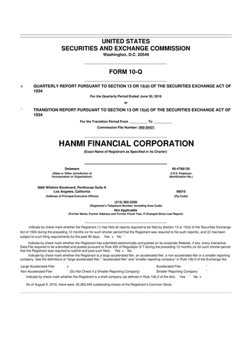 Thumbnail Hanmi Financial 10-Q Quarterly Report FY2016 