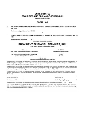 Thumbnail Provident Financial Services 10-Q Quarterly Report FY2016 