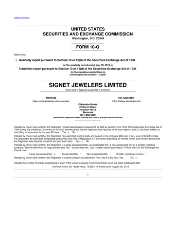 Thumbnail Signet Jewelers
 10-Q Quarterly Report FY2017 