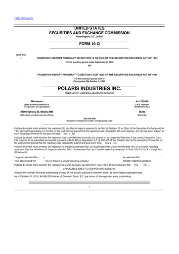 Thumbnail Polaris 10-Q Quarterly Report FY2016 