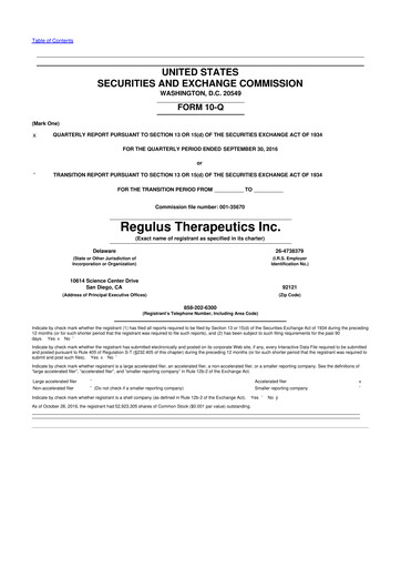 Thumbnail Regulus Therapeutics 10-Q Quarterly Report FY2016 