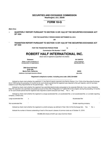 Miniature Robert Half 10-Q Rapport trimestriel 2016 