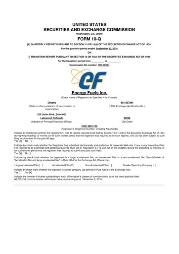 Vorschaubild Energy Fuels
 10-Q Quartalsbericht 2016 
