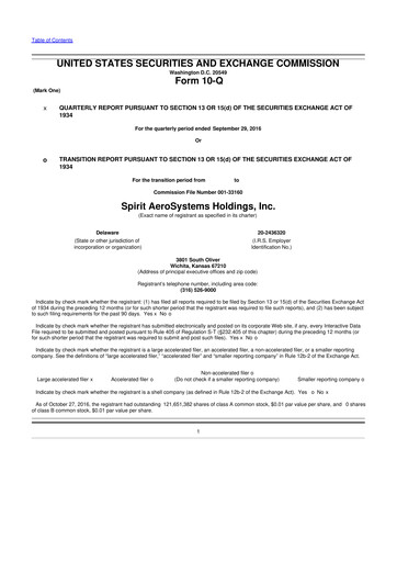 Miniature Spirit AeroSystems 10-Q Rapport trimestriel 2016 