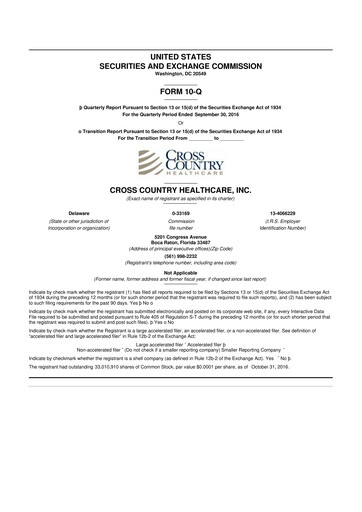 Thumbnail Cross Country Healthcare 10-Q Quarterly Report FY 
