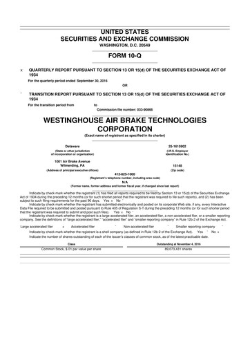 Miniature Wabtec 10-Q Rapport trimestriel 2016 