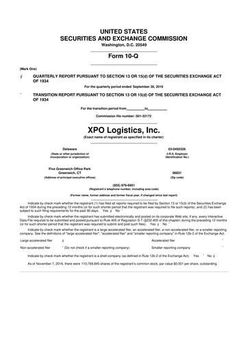 Thumbnail XPO Logistics 10-Q Quarterly Report FY2016 