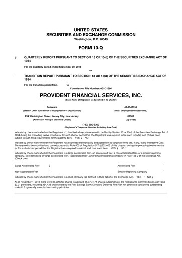 Thumbnail Provident Financial Services 10-Q Quarterly Report FY2016 