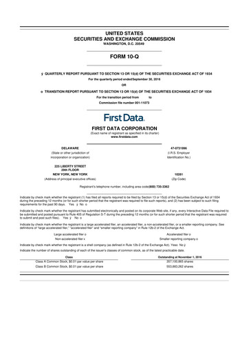 Thumbnail First Data Corporation 10-Q Quarterly Report FY 