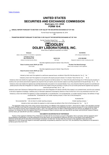 Miniature Dolby 10-K Rapport annuel 2016