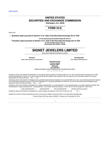 Thumbnail Signet Jewelers
 10-Q Quarterly Report FY2017 