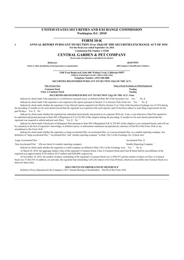 Miniature Central Garden & Pet 10-K Rapport annuel 2016