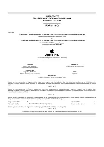 Miniature Apple 10-Q Rapport trimestriel 2017 