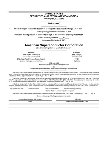 Vorschaubild American Superconductor Corporation 10-Q Quartalsbericht 2016 