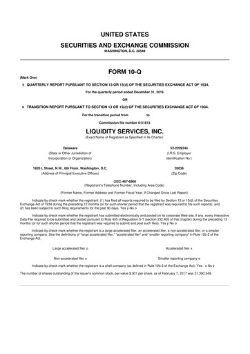 Miniature Liquidity Services
 10-Q Rapport trimestriel 2017 