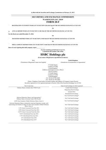 Miniature HSBC 20-F Rapport annuel 