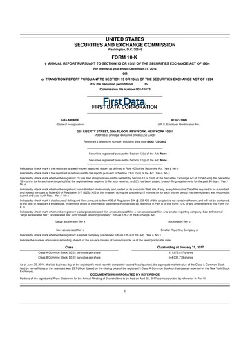 Thumbnail First Data Corporation 10-K Annual Report 