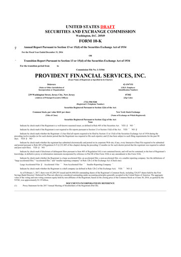 Thumbnail Provident Financial Services 10-K Annual Report 2016