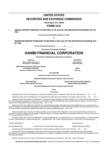Thumbnail Hanmi Financial 10-K Annual Report 2016