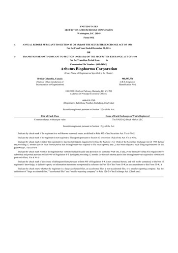 Thumbnail Arbutus Biopharma
 10-K Annual Report 2016