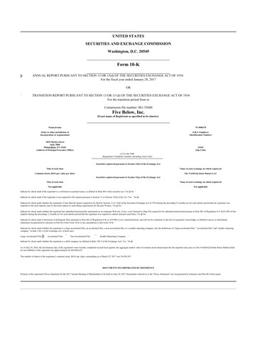 Thumbnail Five Below
 10-K Annual Report 2016