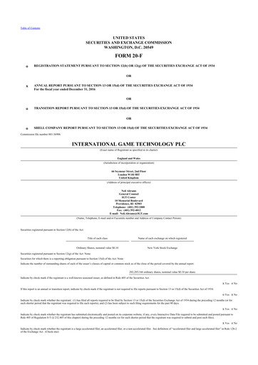 Thumbnail Brightstar Lottery 20-F Annual Report 2016