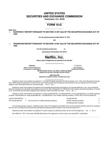Miniature Netflix 10-Q Rapport trimestriel 2017 