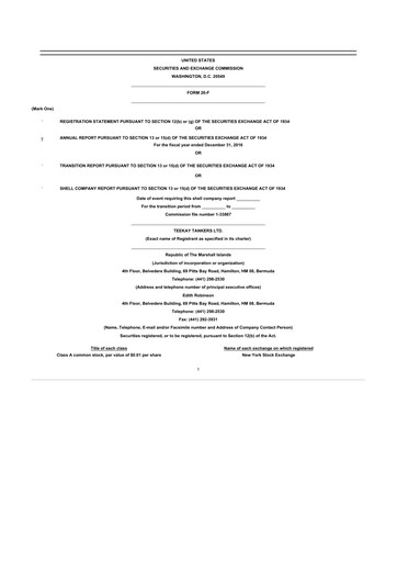 Thumbnail Teekay Tankers 20-F Annual Report 2016